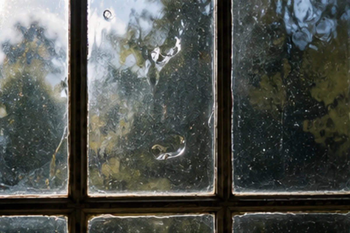 Gealterte Glasscheibe als Sinnbild für Glaswissen, Normen und praktische Schadensvermeidung