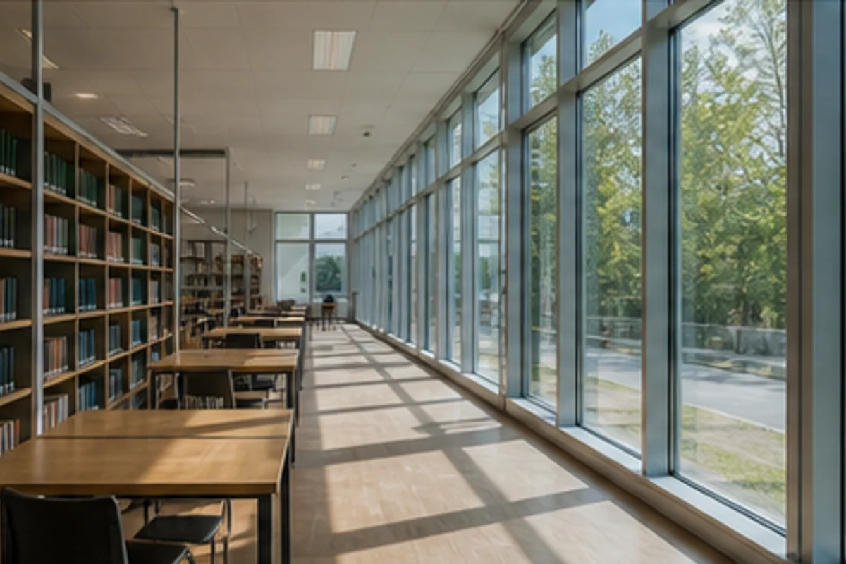 Heller Seminarraum mit Glasfassade als Motiv für Architektur und Glas-Fortbildung