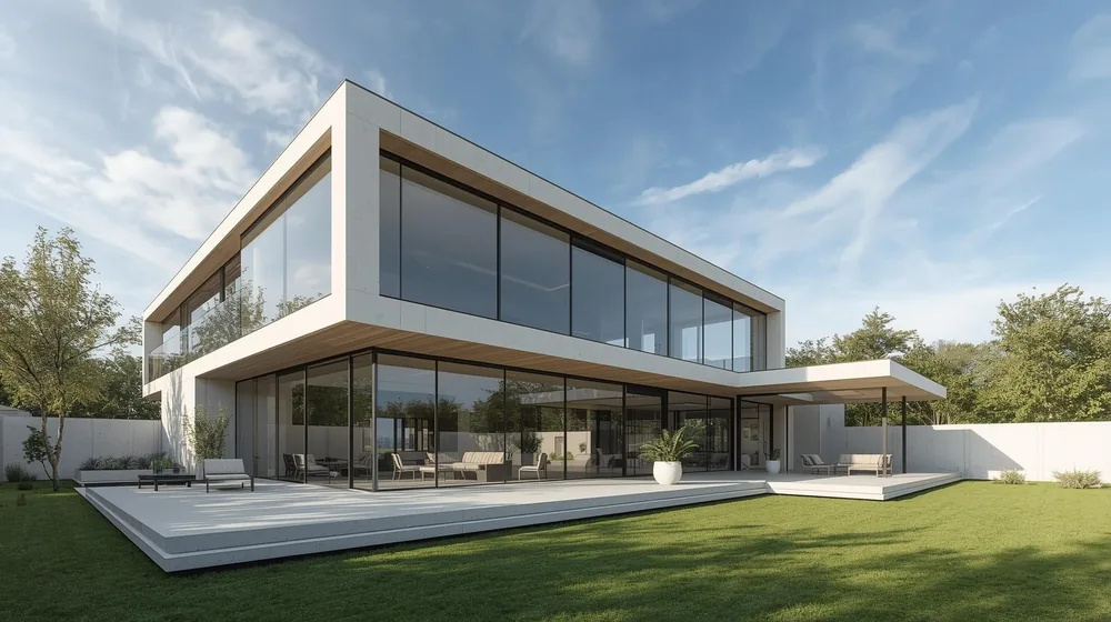 Hausfassade mit Sonnenschutzglas